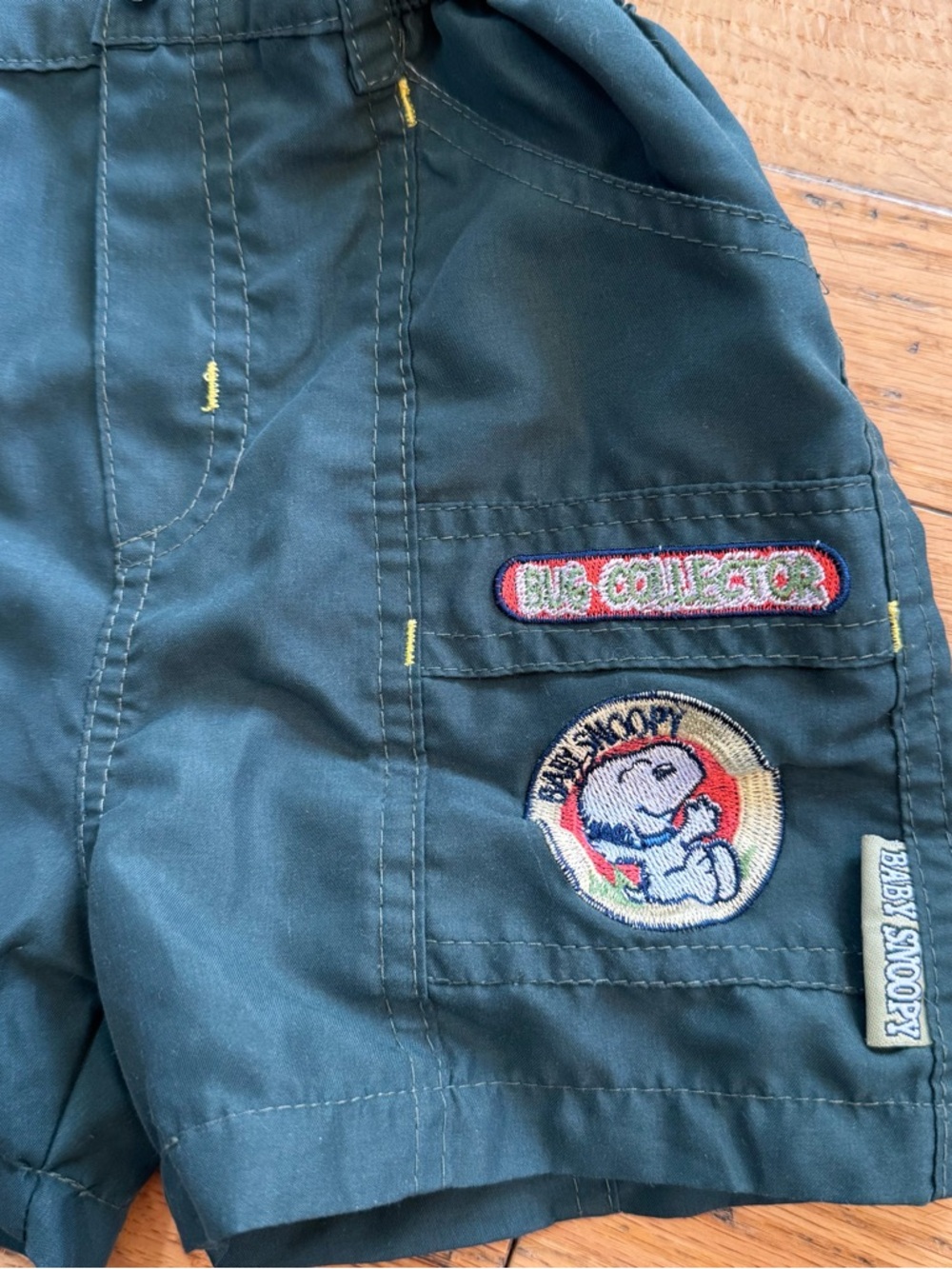 Vintage Baby Snoopy Peanuts Green Cargo Shorts Bug Collector 24M‎ Kids Boys